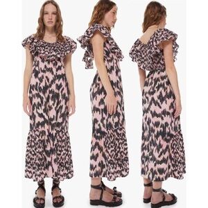 Maria Cher Dabir 100% Cotton Ruffle Trim V-Neck Smocked Midi Dress Size Small